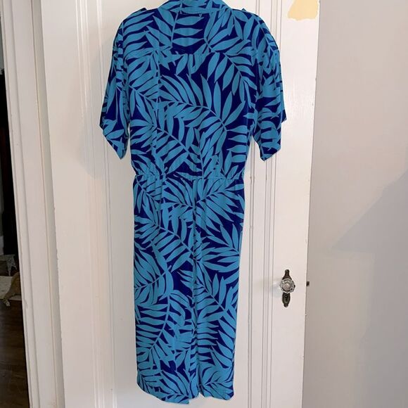 Vintage Adrianna Papell Teal and Purple Tropical Leaf Pattern Silk Dress - Picture 7 of 8